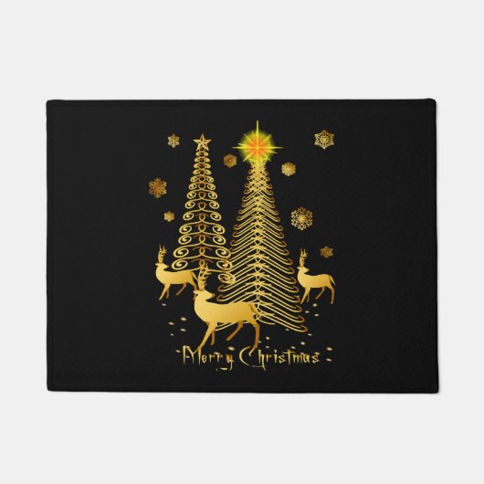 金ゴールドクリスマスツリーとトナカイ ドアマット (正面)