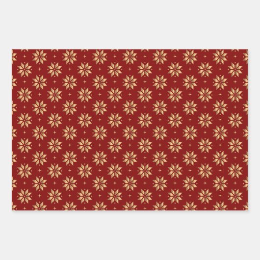 金ゴールドクリスマスツリーと赤のポインセチア模様 ラッピングペーパーシート (正面3)