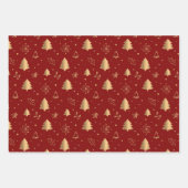 金ゴールドクリスマスツリーと赤のポインセチア模様 ラッピングペーパーシート (正面)