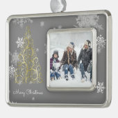 金ゴールドクリスマスツリーと雪片フレームオーナメント シルバープレートフレームオーナメント (左)