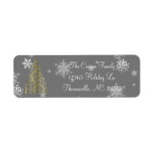 金ゴールドクリスマスツリーと雪片住所 シール (正面)