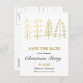 金ゴールドクリスマスツリーのクリスマスパーティー保存日付 案内ポストカード (正面/裏面)