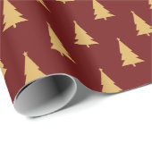金ゴールドクリスマスツリーのパターン（濃い赤） ラッピングペーパー (ロールコーナー)