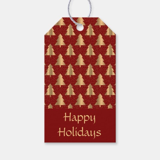 金ゴールドクリスマスツリーの赤 ギフトタグ (正面)