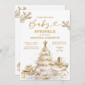 金ゴールドクリスマスツリーウィンターホリデーベビースプリンクル 招待状 (正面/裏面)