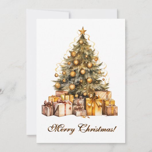 金ゴールドクリスマスツリーウォーターカラーアート シーズンカード (正面)