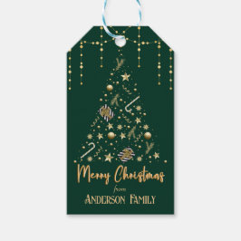 金ゴールドクリスマスツリーエメラルドグリーンメリークリスマス ギフトタグ