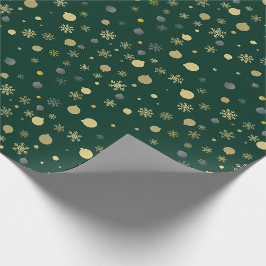 金ゴールドクリスマスツリーオーナメントパターングリーンクリスマス ラッピングペーパー (角)