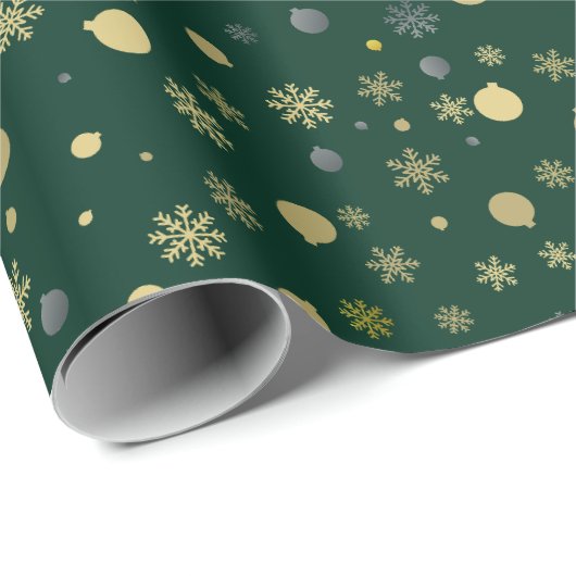 金ゴールドクリスマスツリーオーナメントパターングリーンクリスマス ラッピングペーパー (ロールコーナー)