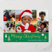 金ゴールドクリスマスツリーカスタムフォトグリーンラグジュアリー 箔シーズンカード (正面)