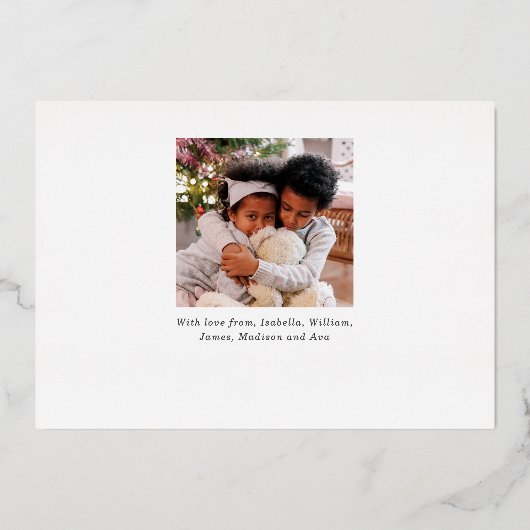 金ゴールドクリスマスツリーカスタムフォトグリーンラグジュアリー 箔シーズンカード (裏面)