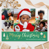 金ゴールドクリスマスツリーカスタムフォトグリーンラグジュアリー 箔シーズンカード