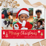 金ゴールドクリスマスツリーカスタムフォトレッドラグジュアリー 箔シーズンカード<br><div class="desc">豪華な金ゴールドフォイルのクリスマスカードで休日応援を広げる！6枚パーソナライズされたの写真と家族の名前と背中の挨拶。飾り木や星を使ったデザインで、フェスティバルスクリプトレタリングでは「メリークリスマス」という言葉が使われている。子供、家族、友人、ペットの写真に最適。色：赤、白およびホイル実在エレメントの金ゴールド、銀またはバラ金ゴールド。</div>