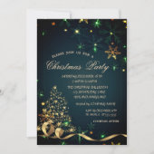 金ゴールドクリスマスツリーグリーン雪片クリスマス 招待状 (正面)
