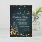 金ゴールドクリスマスツリーグリーン雪片クリスマス 招待状 (スタンド正面)
