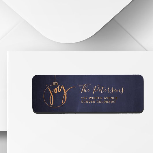 金ゴールドクリスマスツリーグローブJoy Script on Navy Blue ラベル