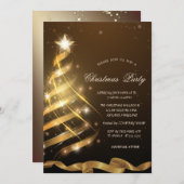 金ゴールドクリスマスツリースター企業のクリスマスパーティー 招待状 (正面/裏面)
