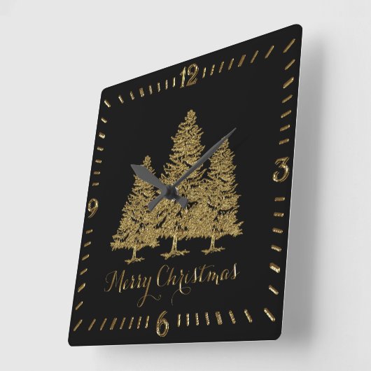金ゴールドクリスマスツリーズスクエアウォールクロック スクエア壁時計 (傾斜)