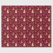金ゴールドクリスマスツリートナカイパーソナライズされた ラッピングペーパー (フラット)