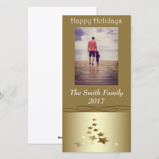 金ゴールドクリスマスツリーハッピーホリデー シーズンカード (正面/裏面)