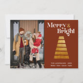 金ゴールドクリスマスツリーファミリーフォトベネチアンレッド シーズンカード (正面)