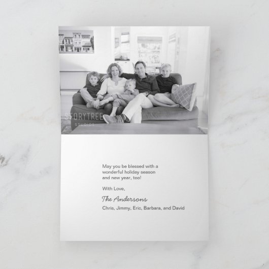 金ゴールドクリスマスツリーファミリーフォトホリデーカード シーズンカード (内部)