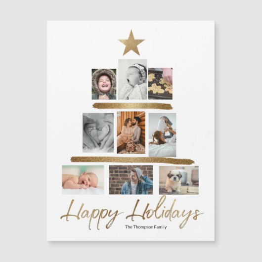 金ゴールドクリスマスツリーフォトコラージュハッピーホリデー (正面)