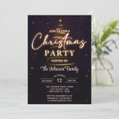 金ゴールドクリスマスツリーブラッククリスマスパーティー 招待状 (スタンド正面)