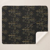 金ゴールドクリスマスツリーベルとスノーフレーク模様 シェルパブランケット (正面(横))