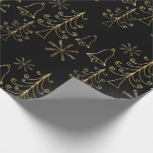 金ゴールドクリスマスツリーベルとスノーフレーク模様 ラッピングペーパー (角)