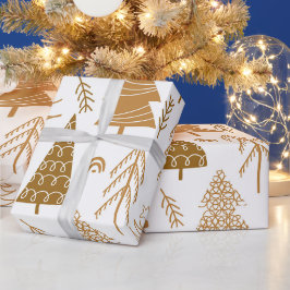 金ゴールドクリスマスツリーホリデーパターン ラッピングペーパー