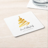 金ゴールドクリスマスツリーホリデーパーティー スクエアペーパーコースター (アングル)