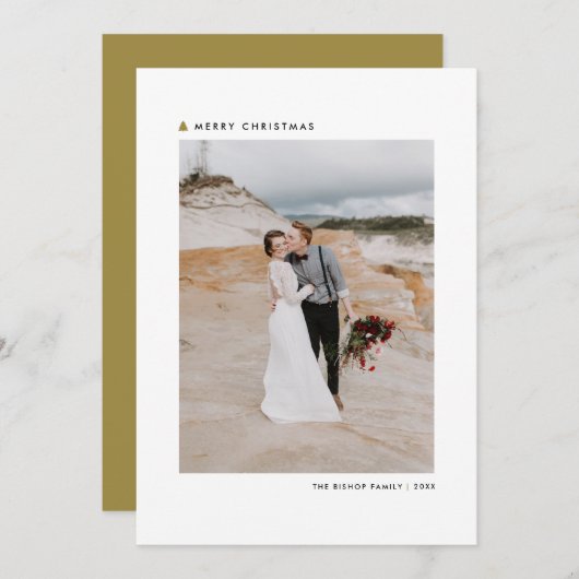 金ゴールドクリスマスツリーモダンメリークリスマスフォト シーズンカード (正面/裏面)