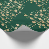 金ゴールドクリスマスツリーラデンとオーナメントグリーン ラッピングペーパー (角)