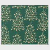 金ゴールドクリスマスツリーラデンとオーナメントグリーン ラッピングペーパー (フラット)