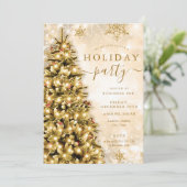 金ゴールドクリスマスツリー会社ホリデーパーティー 招待状 (スタンド正面)