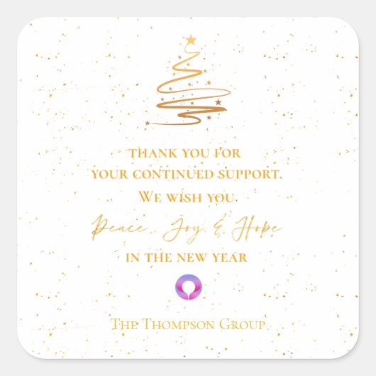金ゴールドクリスマスツリー感謝メッセージ企業の スクエアシール (正面)