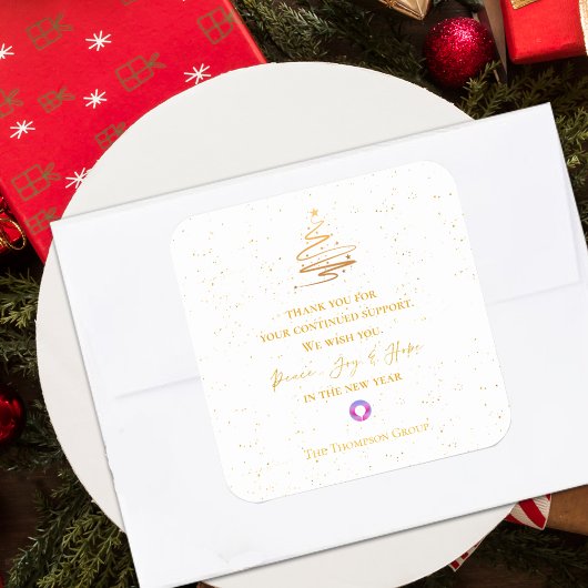 金ゴールドクリスマスツリー感謝メッセージ企業の スクエアシール