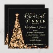 金ゴールドクリスマスツリー結婚のリハーサルディナー 招待状 (正面/裏面)