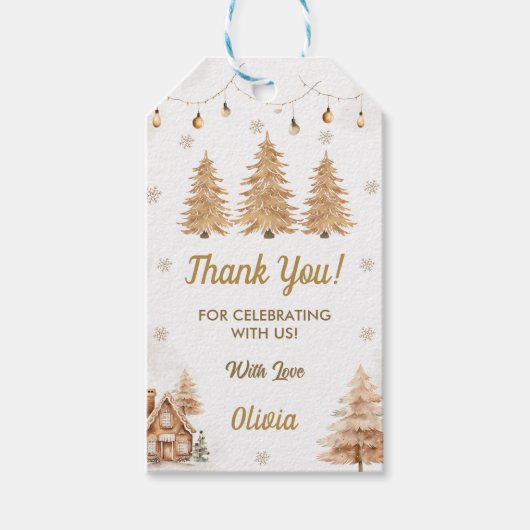 金ゴールドクリスマスツリー誕生日パーティー ギフトタグ (正面)