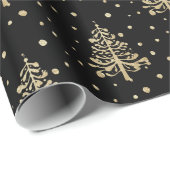 金ゴールドクリスマスツリー金ゴールド降雪黒 ラッピングペーパー (ロールコーナー)