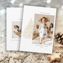 金ゴールドクリスマスツリー2枚フォト2022ホリデーカード