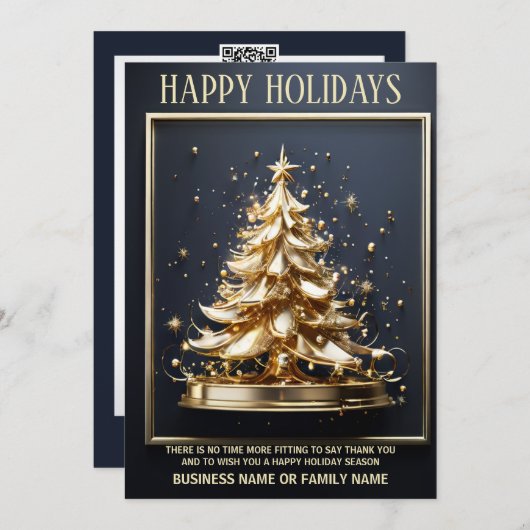 金ゴールドクリスマスツリー3Dビジネス挨拶の年度終了 シーズンカード (正面/裏面)