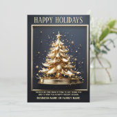 金ゴールドクリスマスツリー3Dビジネス挨拶の年度終了 シーズンカード (スタンド正面)
