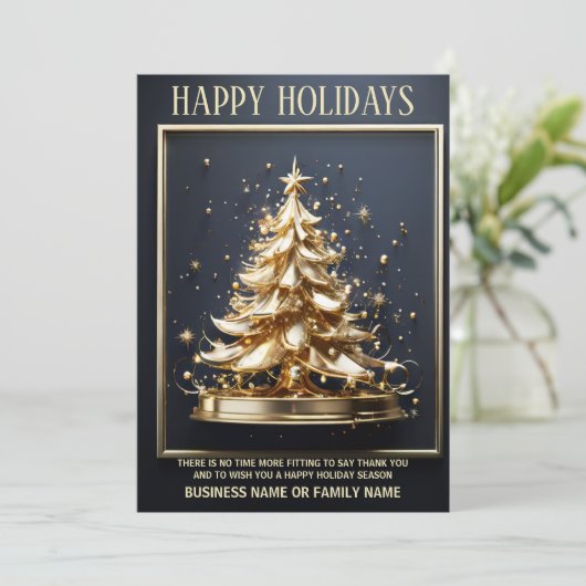 金ゴールドクリスマスツリー3Dビジネス挨拶の年度終了 シーズンカード (スタンド正面)