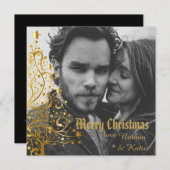 金ゴールドクリスマスツリー&シャンパーニュカスタムー写真 シーズンカード (正面/裏面)