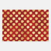 金ゴールドクリスマスツリー、ポインセチアとトナカイ ラッピングペーパーシート (正面2)