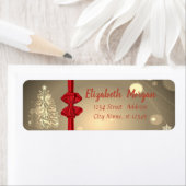 金ゴールドクリスマスツリー、レッドボウ、休日 ラベル (インサイチュ)