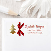 金ゴールドクリスマスツリー、レッドボウ、休日 ラベル (インサイチュ)