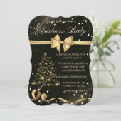 金ゴールドクリスマスツリー，弓，ブラッククリスマスパーティー 招待状 (スタンド正面)